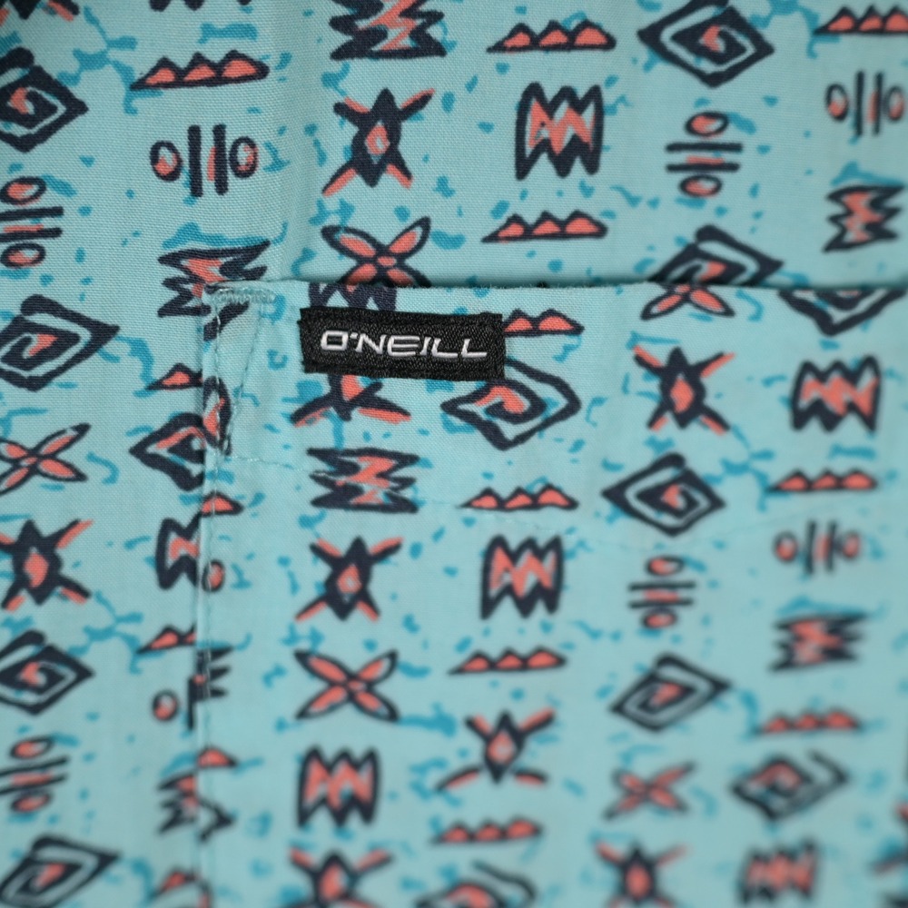 ONeill Mens XL Modern Fit Turquoise Tribal Geometric Print Button Down Shirt - Picture 5 of 8